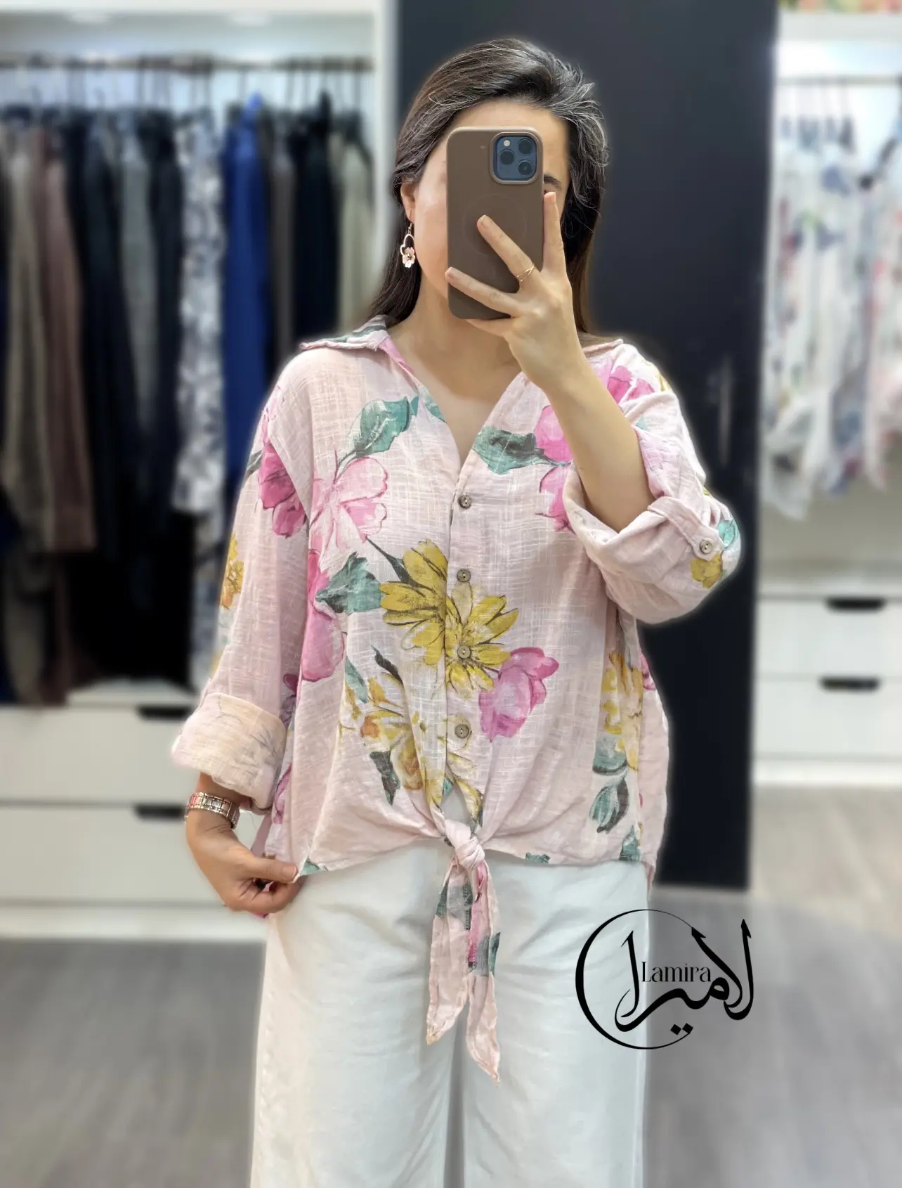 شومیز لینن ایتالیایی جلو گره ای ❌طرح پیچک